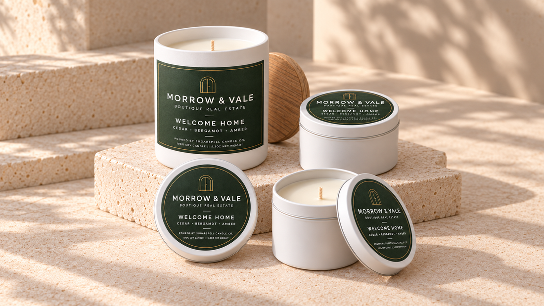 Custom non-toxic candles with personalized labels for corporate gifting