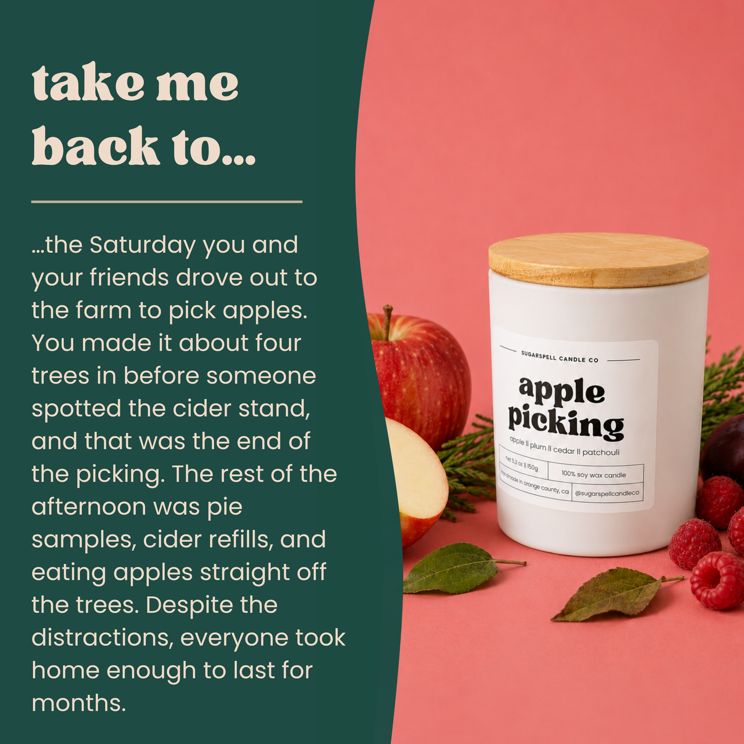 The apple orchard afternoon story behind the handmade Apple Picking candle