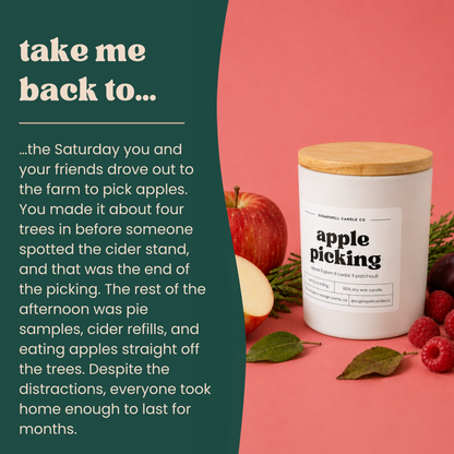 The apple orchard afternoon story behind the handmade Apple Picking candle