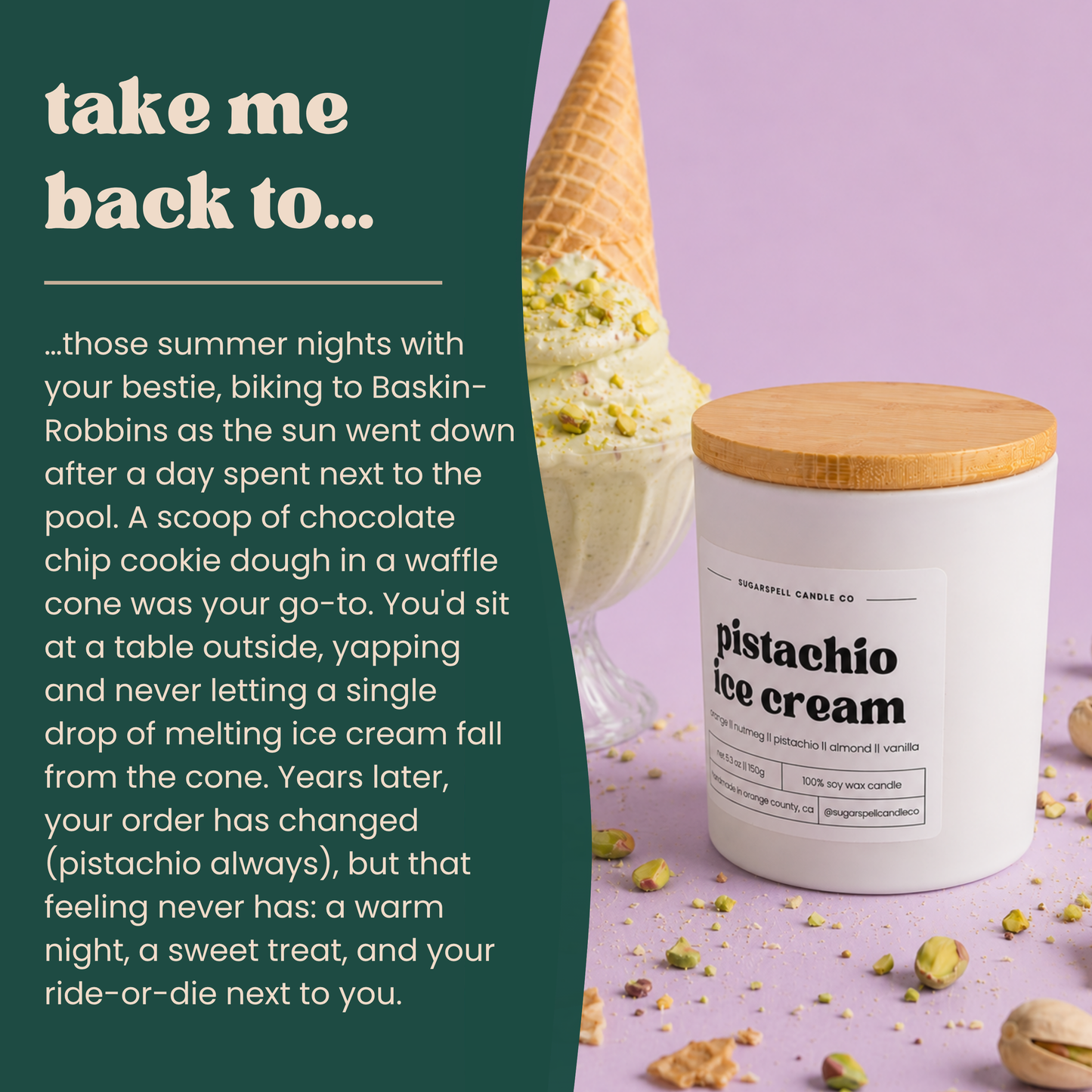 The nostalgic frozen dessert story behind the handmade Pistachio Ice Cream candle